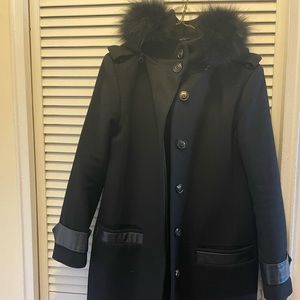 Mackage leather trim wool coat detachable fur hood